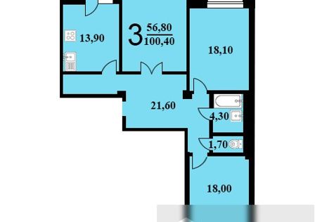 Продаётся 3-комнатная квартира, 100.4 м²